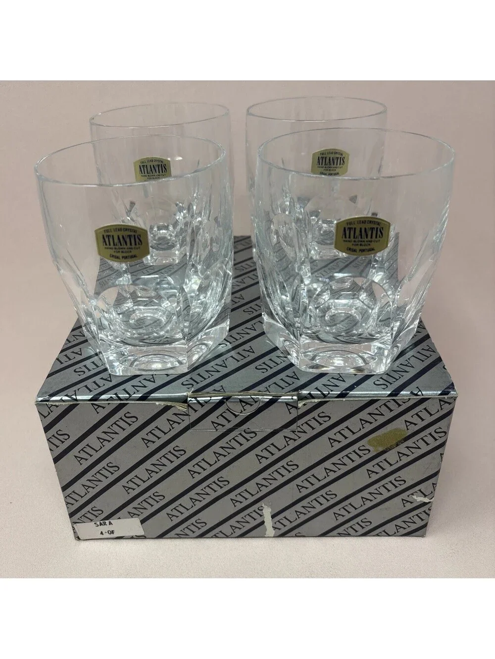 VTG Atlantis Crystal Glasses RARE Sara Old Fashioned Hand Blown Cut Set of 4 NEW